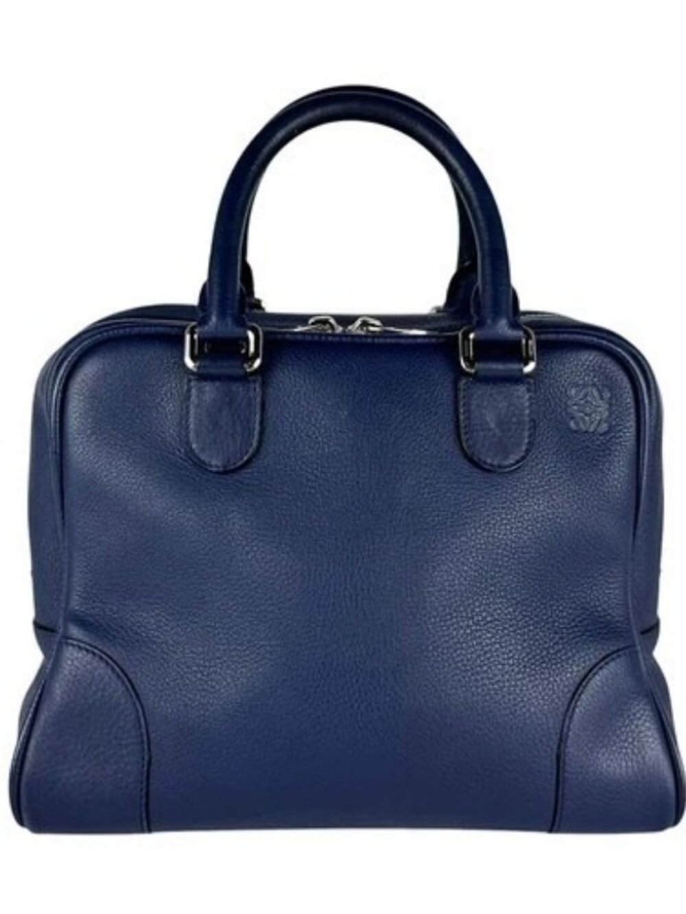Auth LOEWE Amazona 75 Handbag Shoulder Bag Navy Leather/Silvertone - z11072